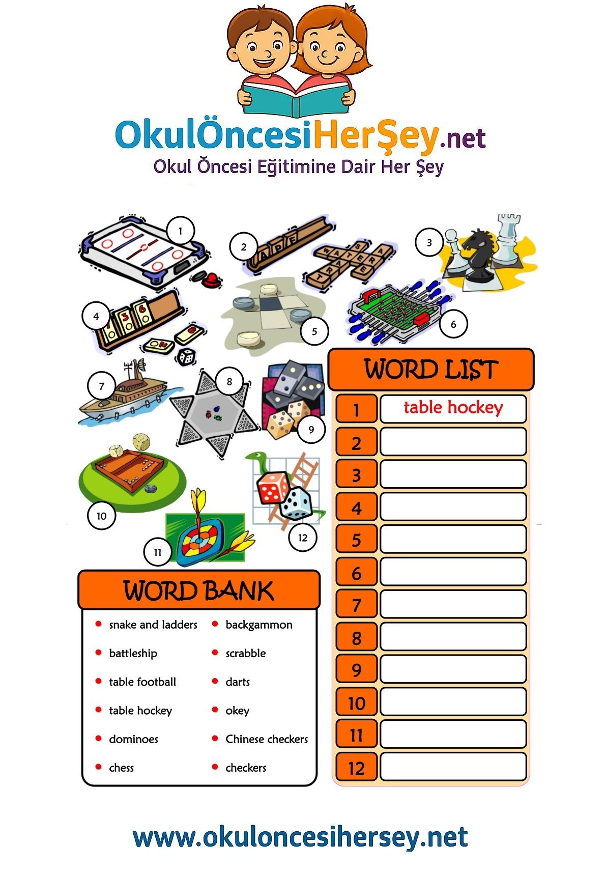 Çocuklar İçin   Kelimeyi Bul ve Yaz  