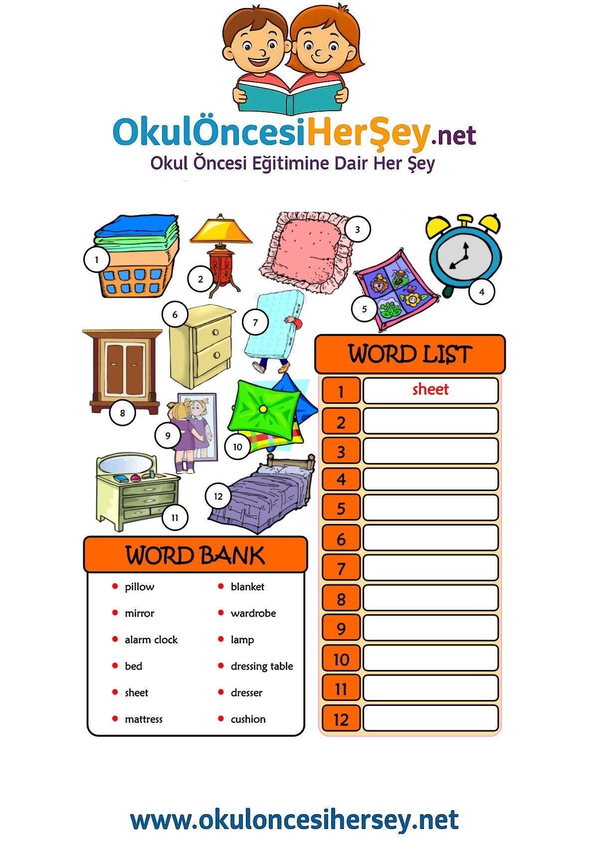 Çocuklar İçin   Kelimeyi Bul ve Yaz  