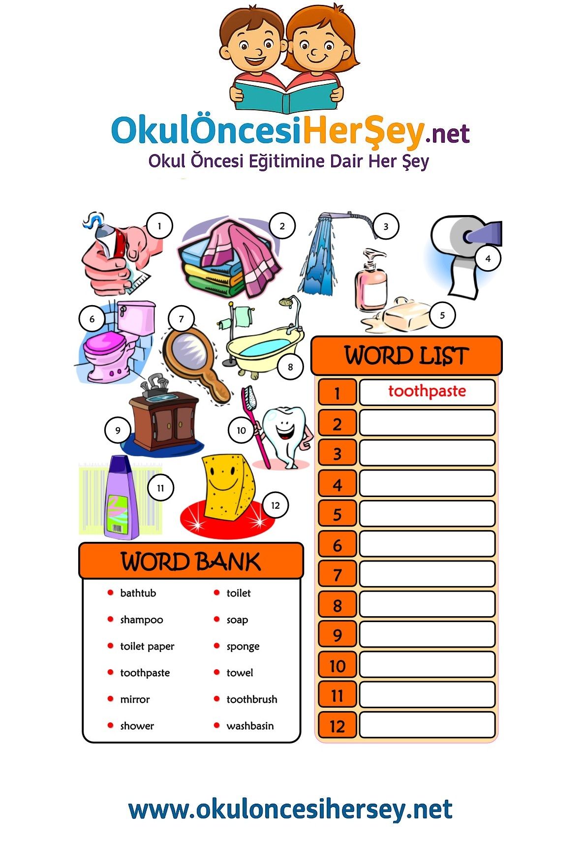 Çocuklar İçin   Kelimeyi Bul ve Yaz  
