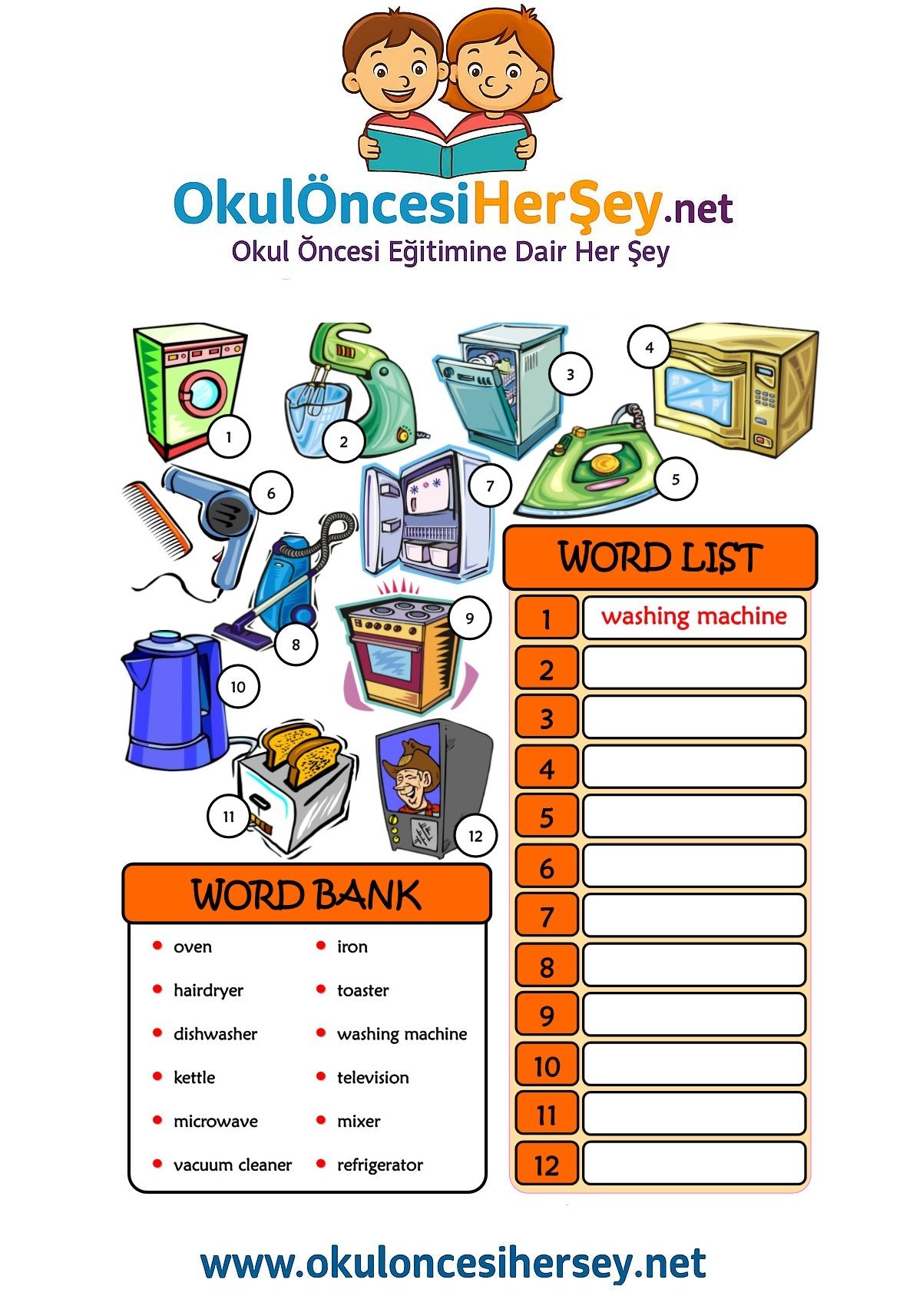 Çocuklar İçin   Kelimeyi Bul ve Yaz  